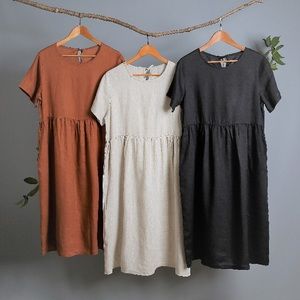 Beige linen comfy swing dress